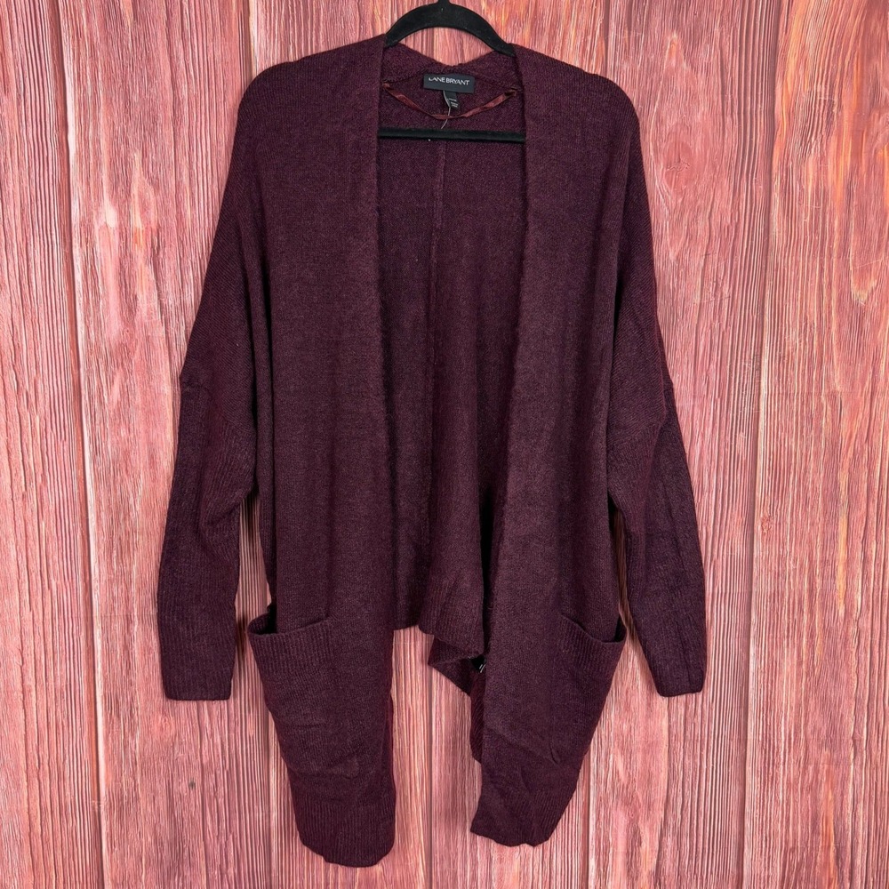 Lane Bryant Burgundy Open Front Cardigan Sweater Plus Size 22/24 Pockets Cozy